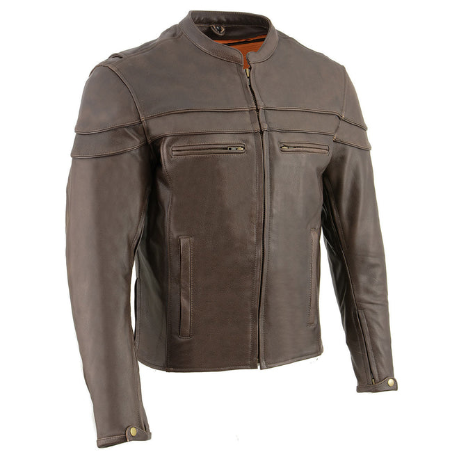 Milwaukee Leather men's brown Savage sporty crossover leather jacket with rugged design and classic style.
