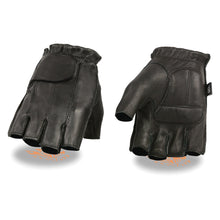 Milwaukee Leather men's black leather motorcycle gloves with gel padding, fingerless design, soft genuine USA deerskin.