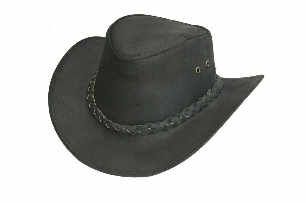 Men's Australian style hat made of buffalo leather from Buffalo Leather Gear, featuring a classic wide brim and rugged design.