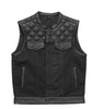 1/2 Black HL21664HFBLACK Men Cross Stitch Half Leather Half Canvas Club Motorcycle Vest - HighwayLeather