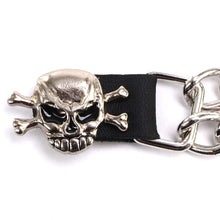 MLA1004 VEST EXTENDERS Single Skull and Cross Bones Vest Extender Double Chrome Chains w/ Genuine Leather 4" Extension - HighwayLeather