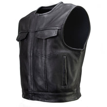 MMC30000 Men's Low-Key Premium Black Leather Club Style Biker Vest