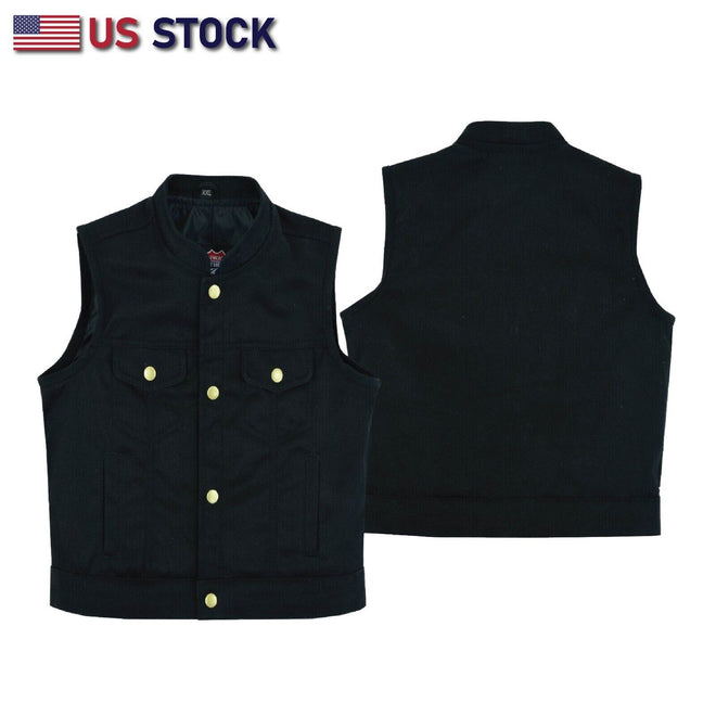 Unisex toddler black denim vest from Buffalo Leather Gear, plain side style, suitable for kids' casual wear.