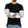 Men wearing Hot Leathers ARM1002 Assassin arm sleeve, black fabric with detailed design, for motorcycle or casual wear.