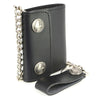 Milwaukee Leather men's 4-inch leather biker wallet with buffalo nickel snaps and anti-theft stainless steel chain.