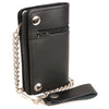 Milwaukee Leather men's black 6-inch biker wallet with outer pocket and anti-theft stainless steel chain, bi-fold design.