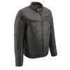 Milwaukee Leather men's black Euro collar cafe style leather jacket, front view showing classic design and premium leather material.