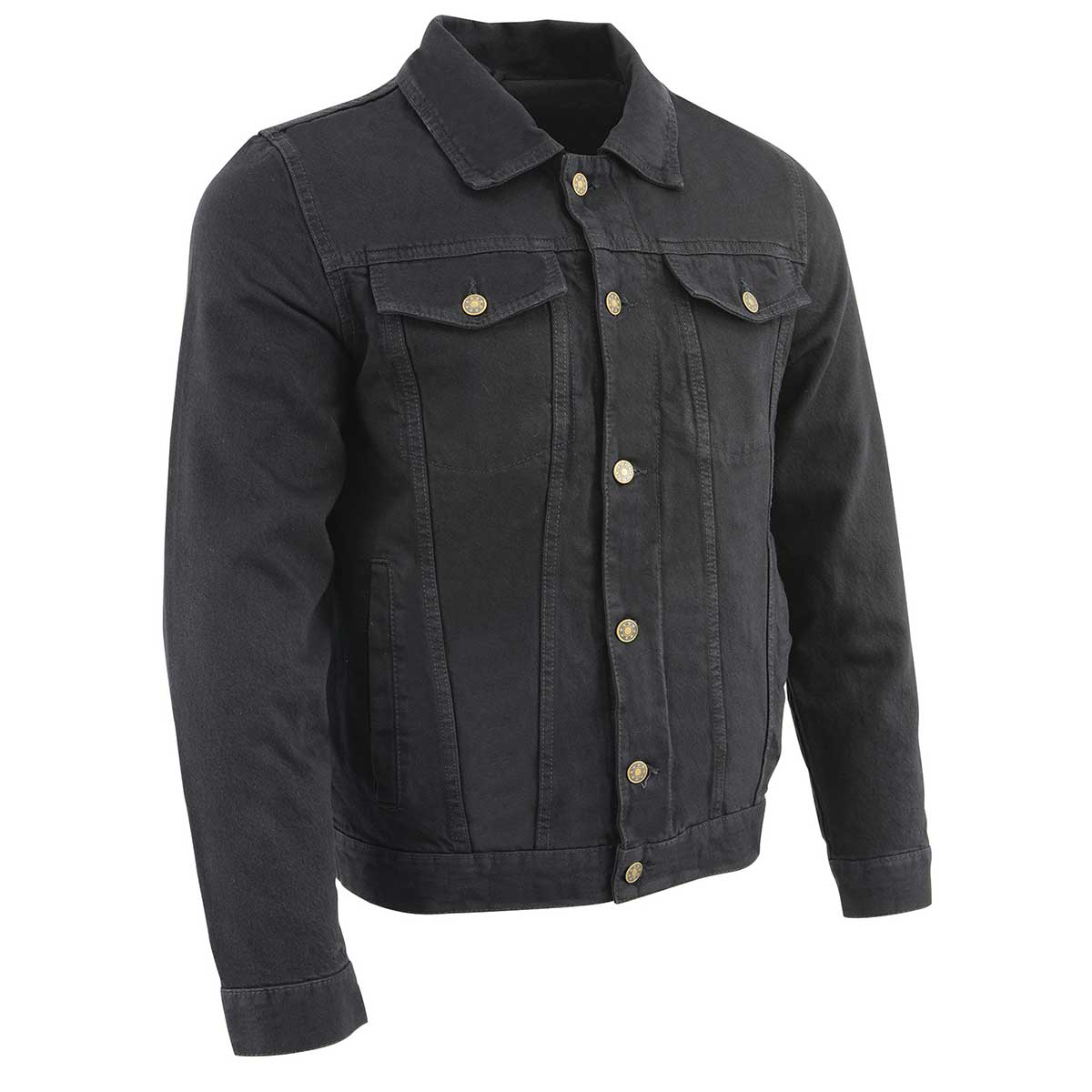 Milwaukee Leather men's black denim jacket with classic style, featuring a tailored fit and traditional jean jacket design.