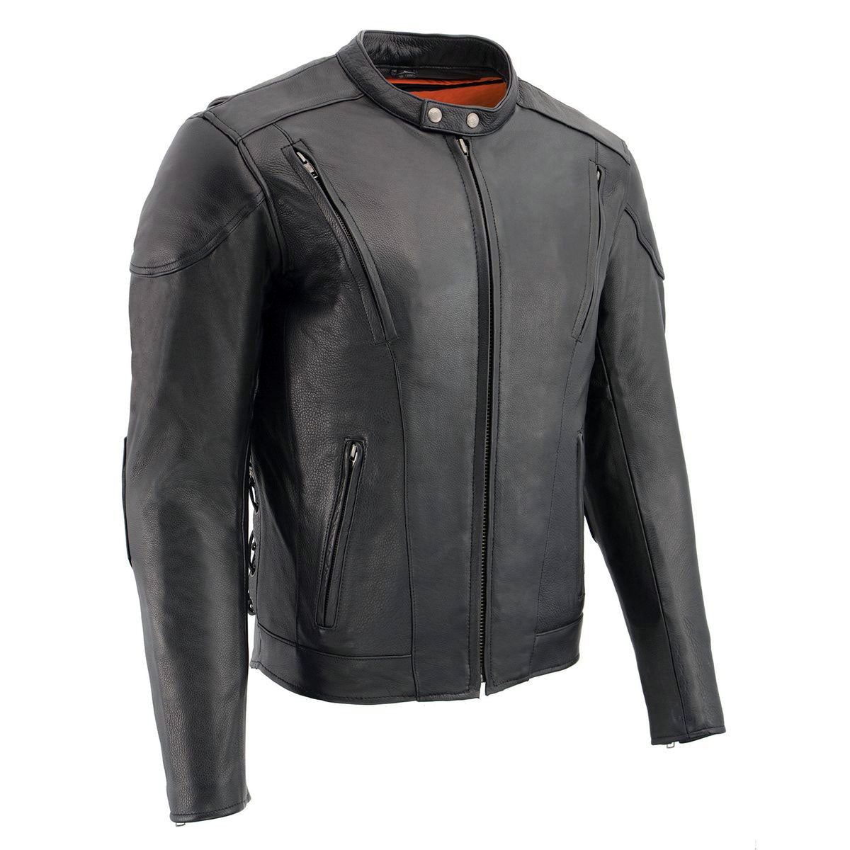 Milwaukee Leather men's black vented scooter leather jacket with side laces, featuring a stylish and durable design.