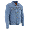Milwaukee Leather men's blue denim jean jacket, classic style, with front pockets and button closure, casual men's outerwear.