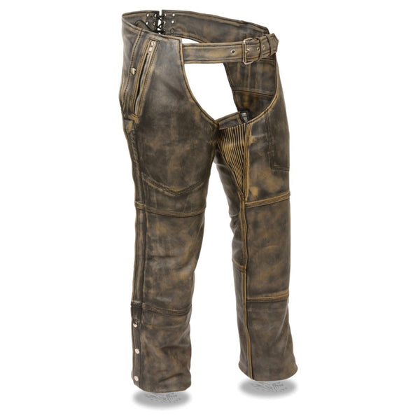 Highway Leather Brand Heavy Buffalo Leather Lined Chaps – Black HL12840NKD – Biker Motorcycle