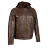 Milwaukee Leather men's brown casual leather jacket with removable hoodie, stylish and comfortable for everyday wear.