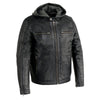 Milwaukee Leather men's black casual leather jacket with removable hoodie, featuring a stylish fit and classic design.