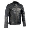 Milwaukee Leather men's black 'Cafe Racer' leather jacket with snap button collar, stylish men's jacket for motorcycle or casual wear.