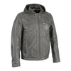 Milwaukee Leather men's anthracite casual leather jacket with removable hoodie, stylish fashion jacket for men.