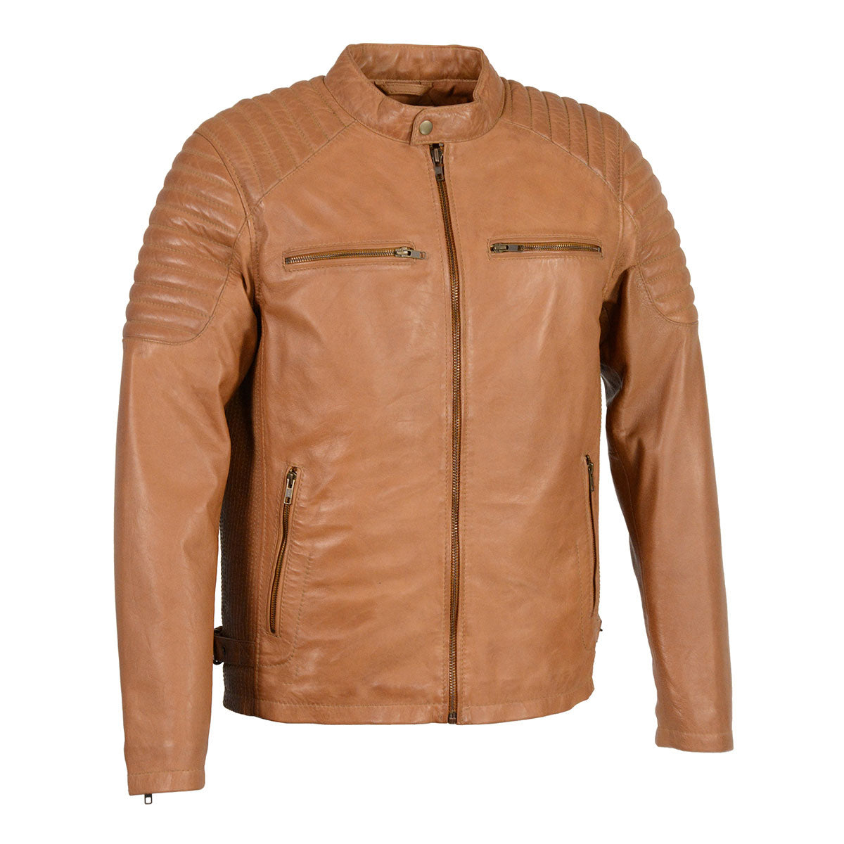 Milwaukee Leather men's quilted saddle leather fashion jacket with snap button collar, stylish men's jacket for casual wear