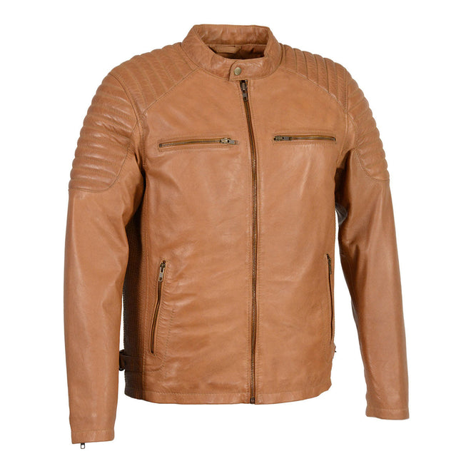 Milwaukee Leather men's quilted saddle leather fashion jacket with snap button collar, stylish men's jacket for casual wear