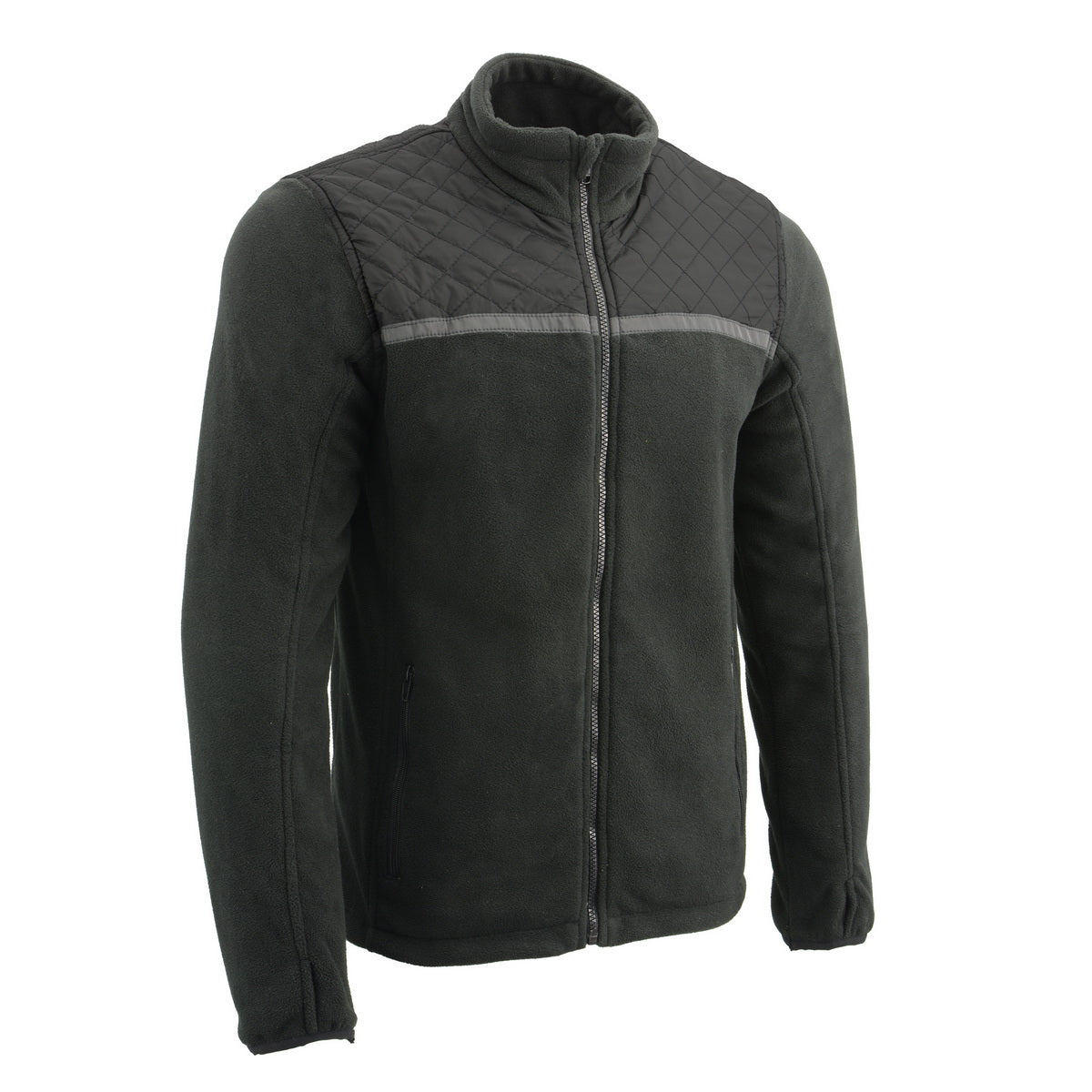Milwaukee Leather men's black micro fleece zipper front jacket with reflective stripes, casual outerwear for men.