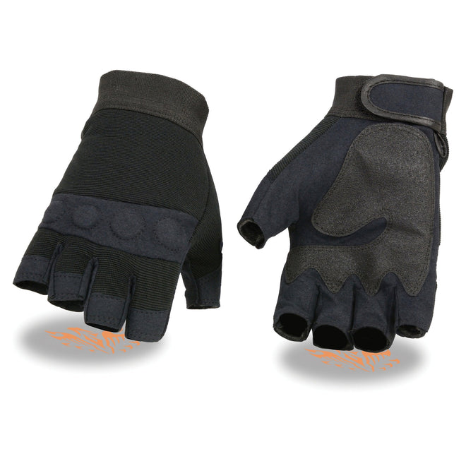 Milwaukee Leather men's black gel-padded fingerless motorcycle gloves with Amara cloth for enhanced grip and comfort.