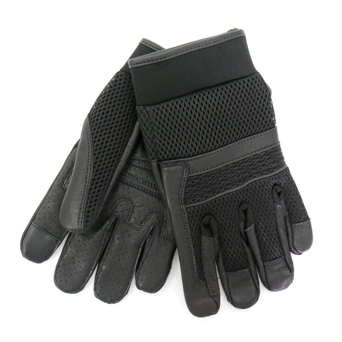 Men's mesh and leather gloves by Hot Leathers with piping details, showing the stylish combination of materials and craftsmanship.