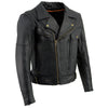 Milwaukee Leather men's black genuine leather motorcycle jacket with police style design and 1.3mm thick biker construction.