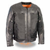 Milwaukee Leather men's black leather and mesh armored racer motorcycle jacket with protective padding, suitable for all seasons.