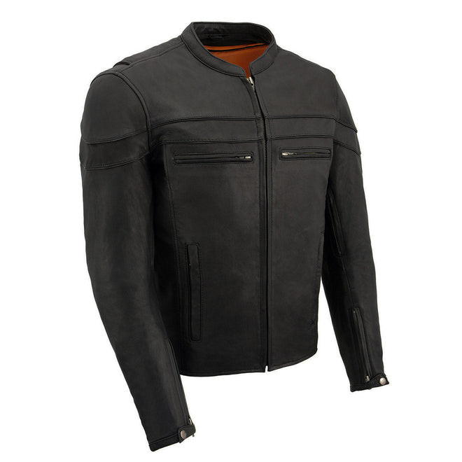 Milwaukee Leather men's black lightweight crossover leather jacket with a stylish design and comfortable fit.