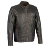 Milwaukee Leather men's black and brown leather moto racer jacket with throat latch, featuring stylish design and premium craftsmanship.