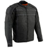 Milwaukee Leather men's black vented textile jacket with reflective stripes, featuring a comfortable fit and secure zipper closure.