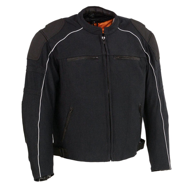 Milwaukee Leather men's black armored textile motorcycle jacket with removable liner, designed for all-season riding comfort.