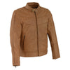 Milwaukee Leather men's Saddle ‘Cafe Racer’ leather jacket with snap button collar, featuring classic motorcycle style and durable leather.