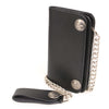 Milwaukee Leather men's 6-inch leather bi-fold biker wallet with stainless steel anti-theft chain and buffalo nickel snaps.