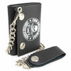 Milwaukee Leather men's 4-inch leather tri-fold wallet with anti-theft stainless steel chain, featuring 2nd Amendment design.