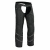 Milwaukee Leather men's black vented textile chaps with snap-out thermal liner, designed for riding comfort and protection.