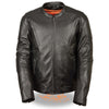 Milwaukee Leather men's vented black leather scooter jacket with kidney padding, featuring a stylish design and protective features.