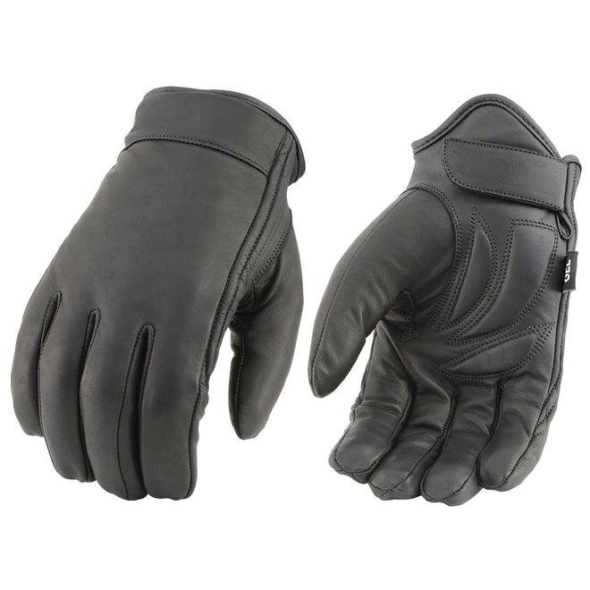 Milwaukee Leather men's black waterproof motorcycle gloves with gel-padded palms and secure wrist straps.