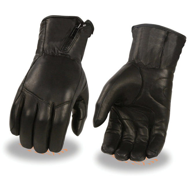 Milwaukee Leather men's black premium leather long wrist gloves with zipper top, designed for style and protection.