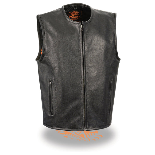 Milwaukee Leather men's zippered front leather vest with seamless design, stylish and durable for casual or riding wear.