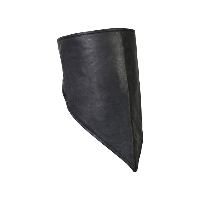 Black leather neck warmer with fleece lining by Hot Leathers, designed for face and neck protection.