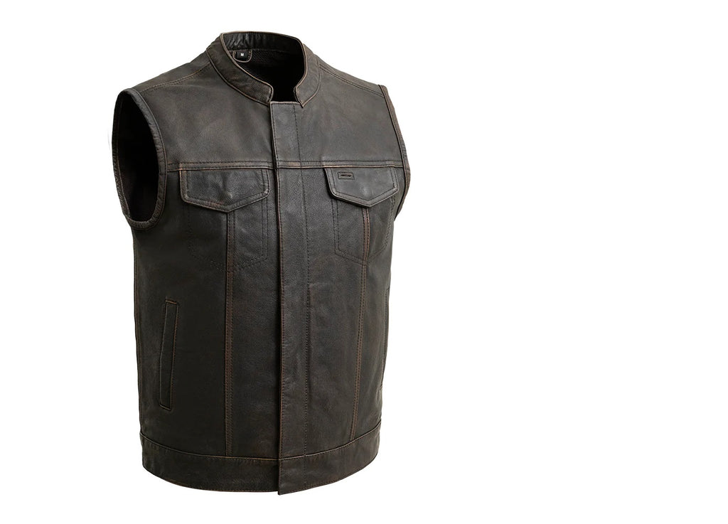 トップス MASU  SHREDDER LEATHER VEST Dapper Togs Zip-Up Leather Waistcoat Mens Black Genuine