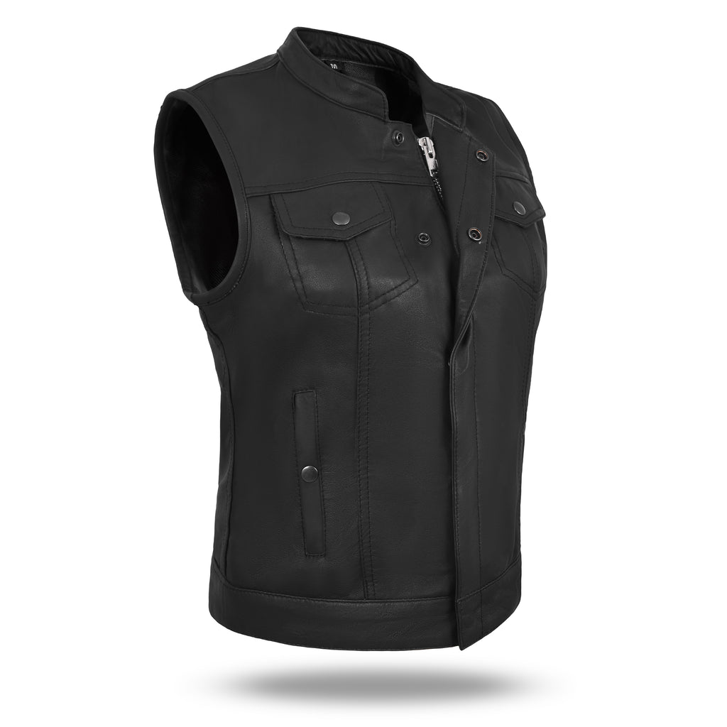 HL14516LAMB Women Black Vest made of Lamb Leather– HighwayLeather