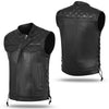 HL11694SPT BLACK SIDE LACE MEN VEST CROSS STITCH STYLE BUFFALO SPLIT - HighwayLeather