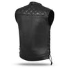 HL11694SPT BLACK SIDE LACE MEN VEST CROSS STITCH STYLE BUFFALO SPLIT - HighwayLeather