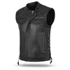 Black men's vest with side laces and cross-stitch details by Buffalo Leather Gear, featuring a split design.