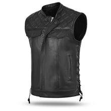 HL11694SPT BLACK SIDE LACE MEN VEST CROSS STITCH STYLE BUFFALO SPLIT - HighwayLeather