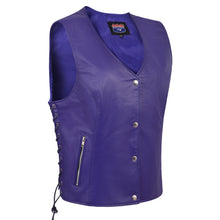 HL14851 PURPLE Women's Lace up side leather motorcycle vest