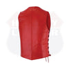 Buffalo Leather Gear women's red leather vest for motorcycle club, featuring classic design and durable craftsmanship.