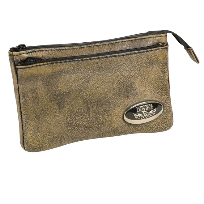 Milwaukee Leather Women's Retro Brown Leather Shoulder Bag with zipper closure and leather strap, stylish and functional accessory.