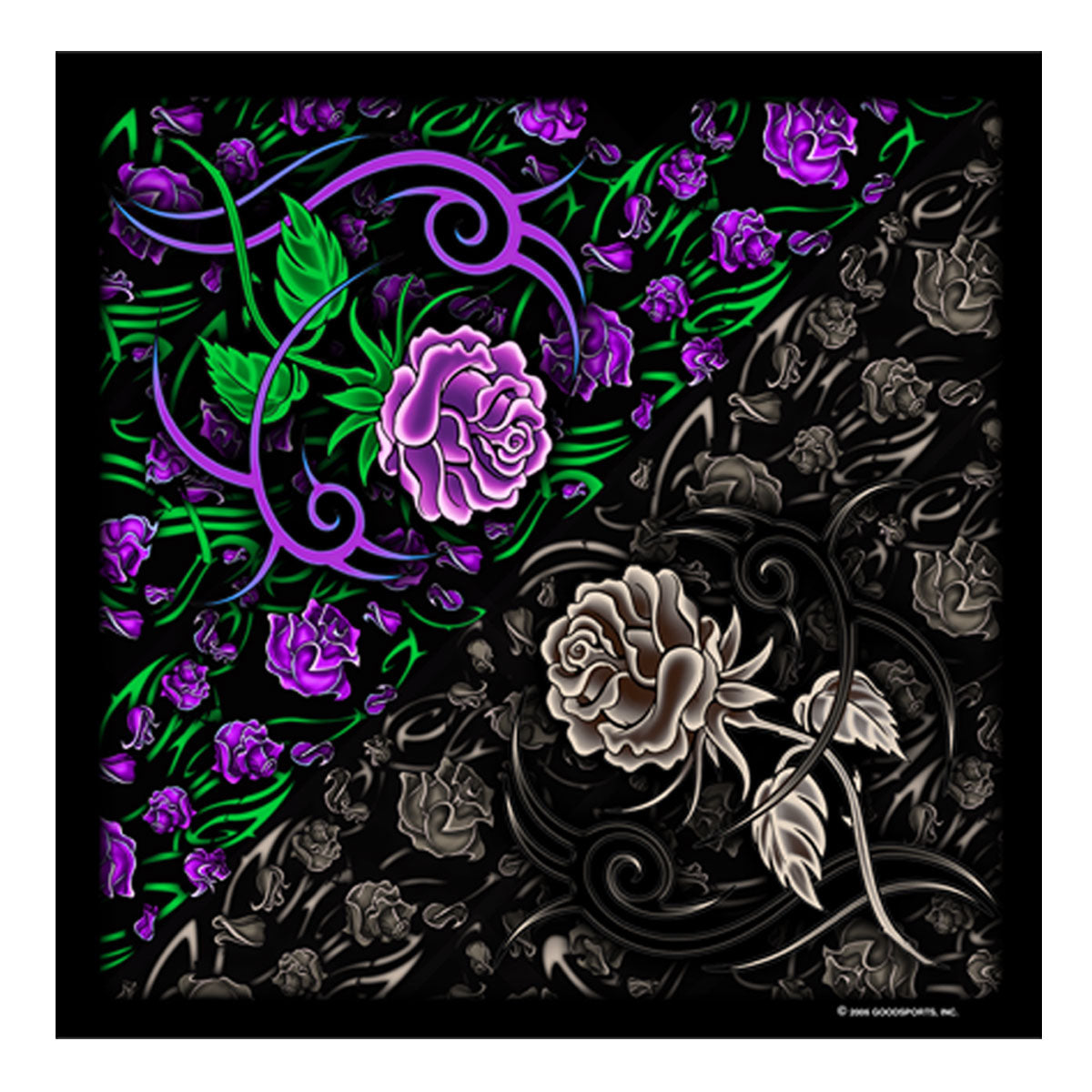 Hot Leathers Tribal Rose bandana featuring a vibrant rose and tribal pattern, made from soft fabric for stylish wear.
