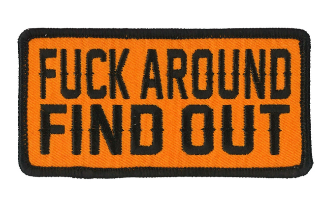 Hot Leathers PPL9836 FAFO ORANGE 4-inch patch with bold orange lettering and detailed design on fabric background.